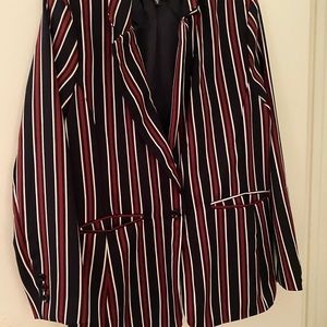 XL- Burgundy, White, Black Stripe Casual Blazer